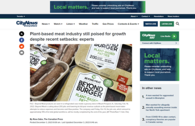 Citynews - Plant-based meat industry still poised for growth despite recent setbacks experts